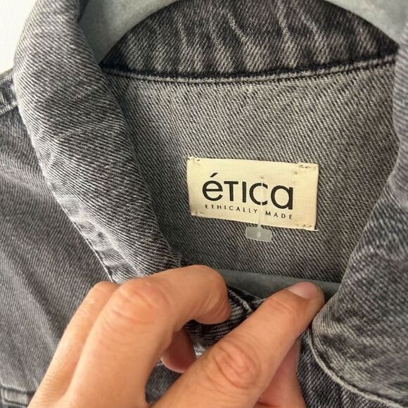 Etica Lotta Long Sleeve Gray Denim Mini Dress Stormy Skies Size S NWT Distressed - Picture 4 of 11